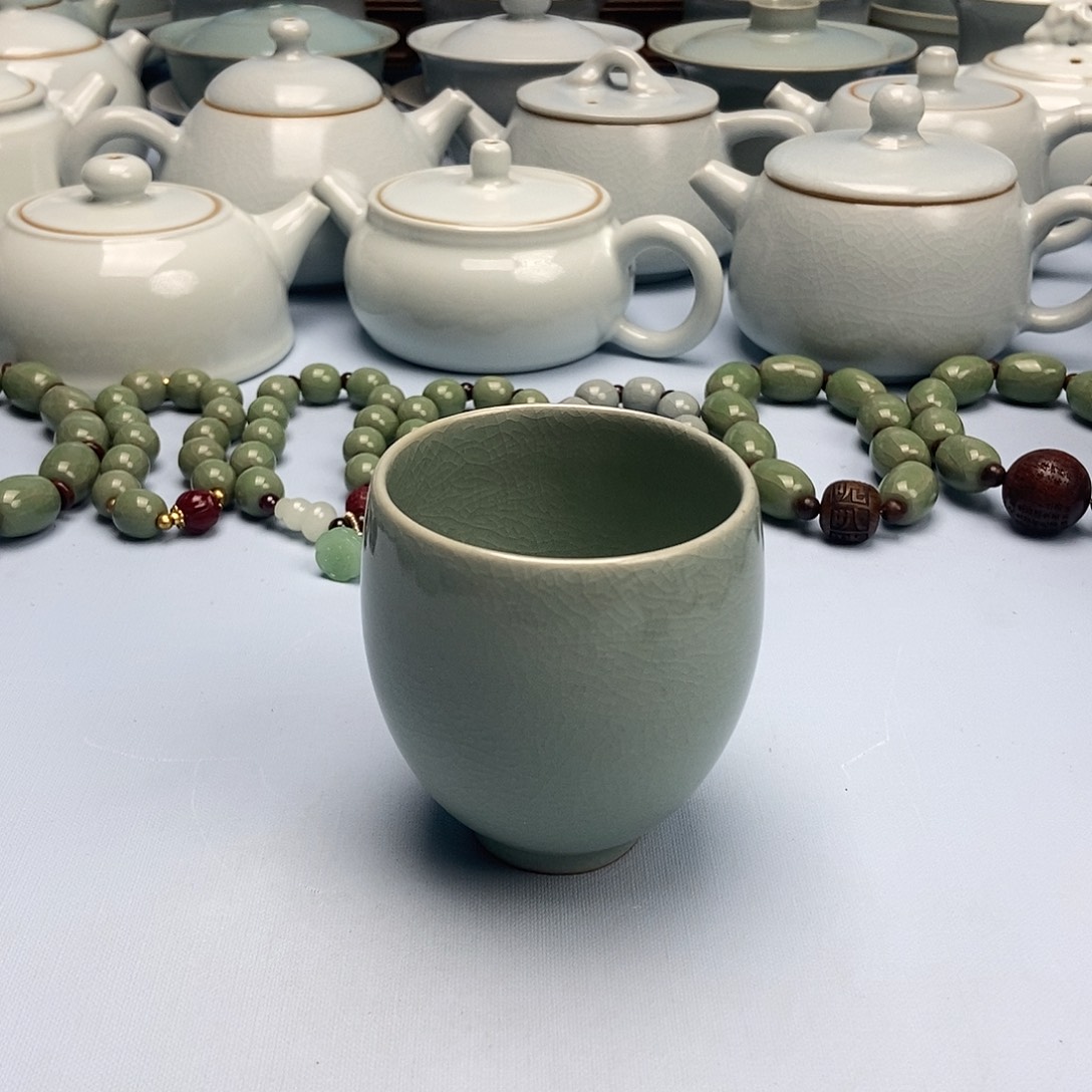 杯微微瑕青绿釉鸡心杯原矿原釉原产地
