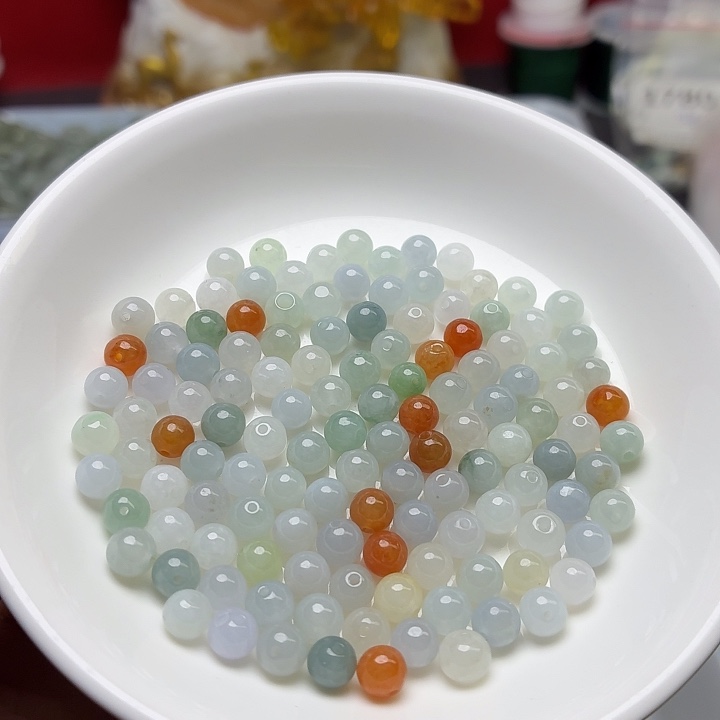 翡翠未镶嵌手链卡5.7冰三彩30个