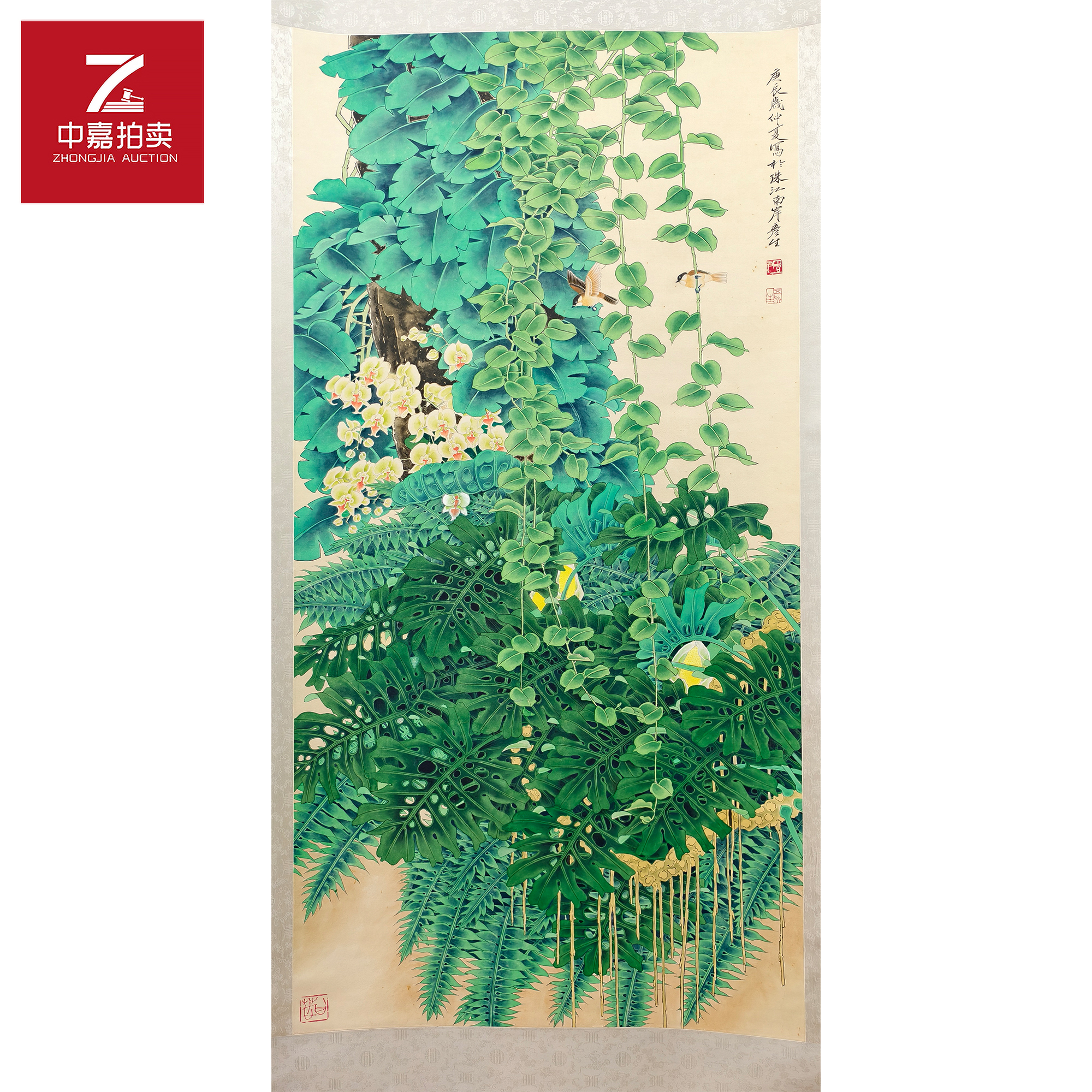 1-H0029周彦生绘画立轴花鸟66x131