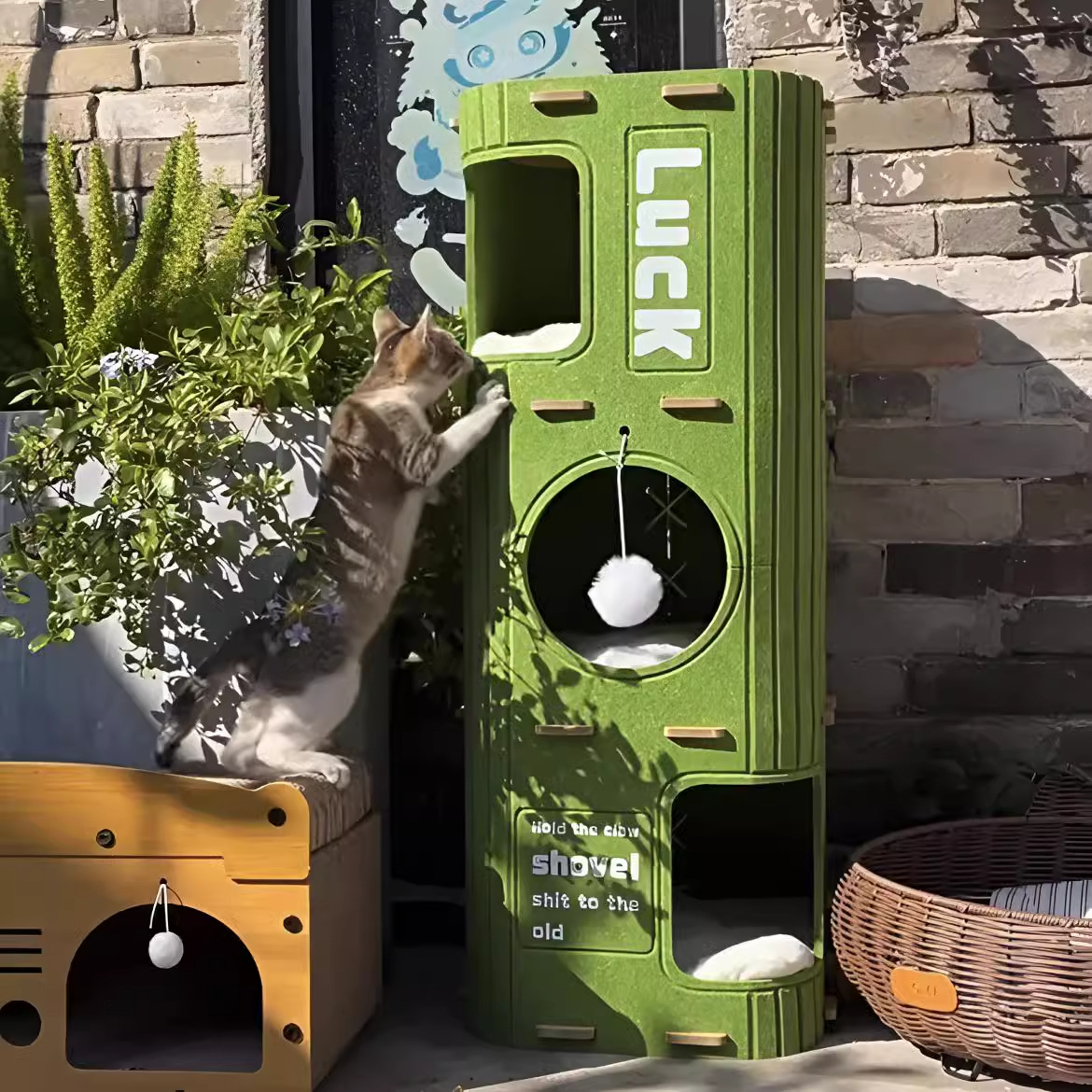 多层猫窝猫爬架一体猫咪树洞双层躲避屋四季通用多猫家庭毛毡GHF