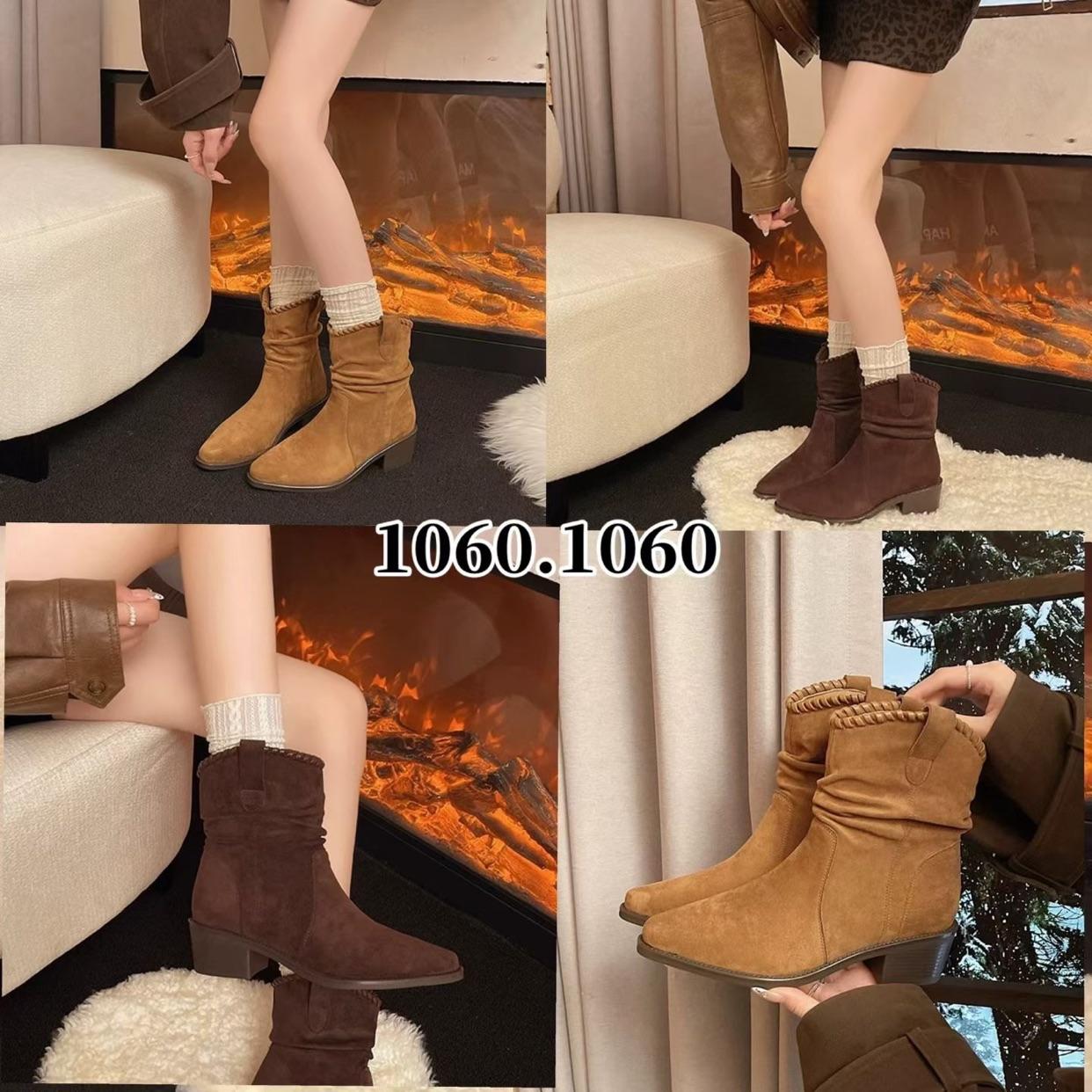 1060英伦风气质百搭付尖头粗跟时装靴