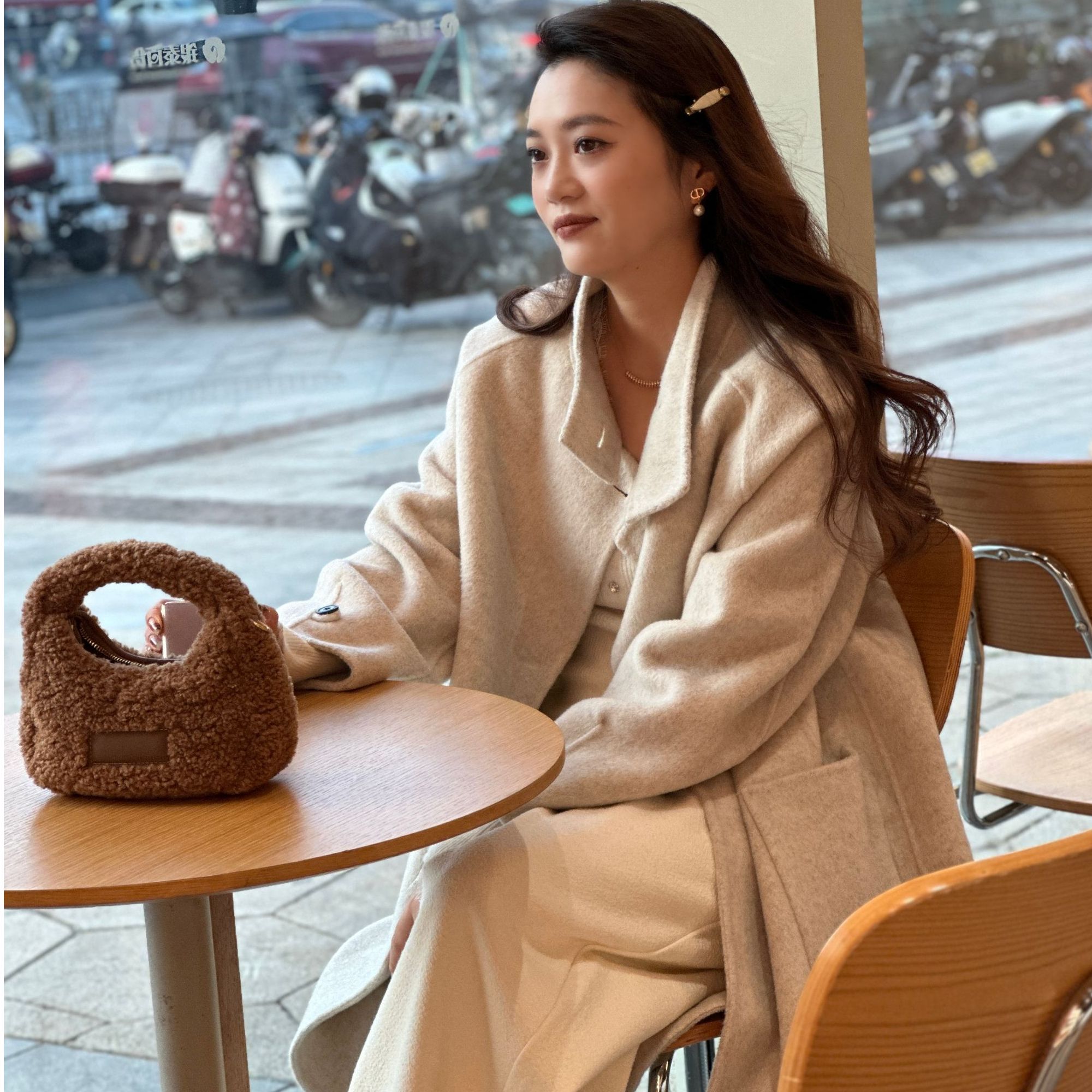 【质感老周】甜美风自带围巾羊毛毛呢外套