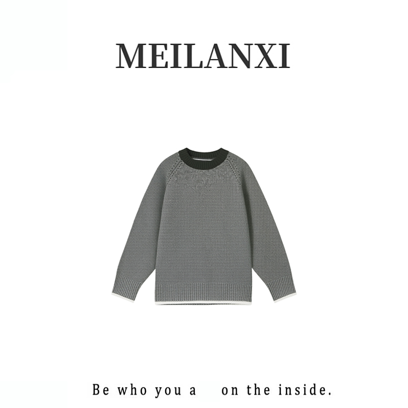 【MEILANXI】【条纹上衣】25冬新款绵羊毛休闲百搭时尚拼接女款套头衫