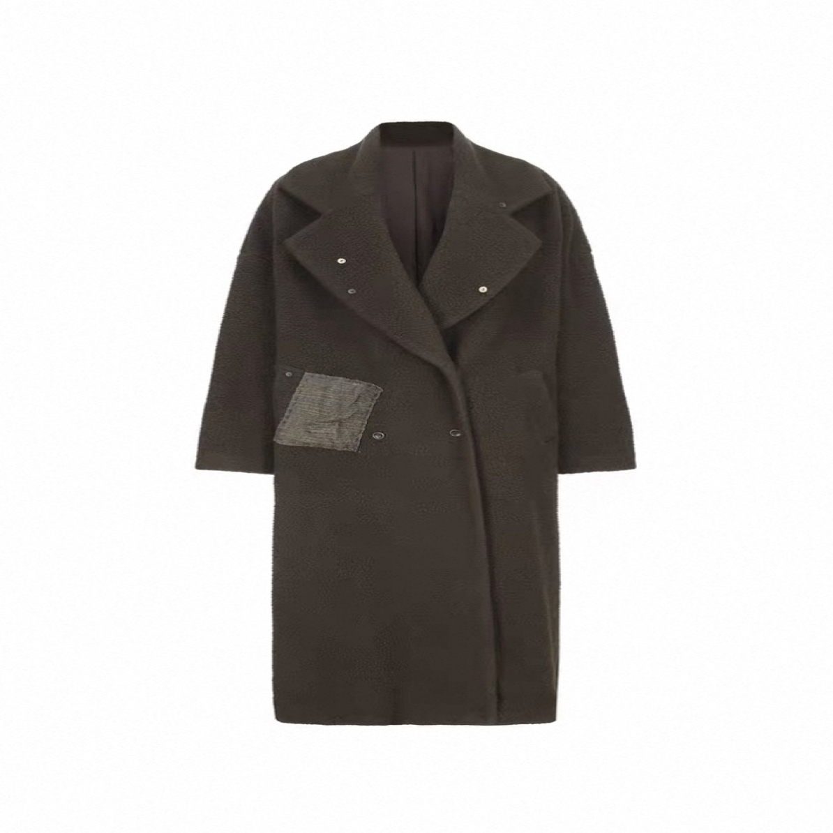 Elywood深橄榄绿多纽扣毛绒大衣女保暖秋冬新款长款外套显瘦宽松