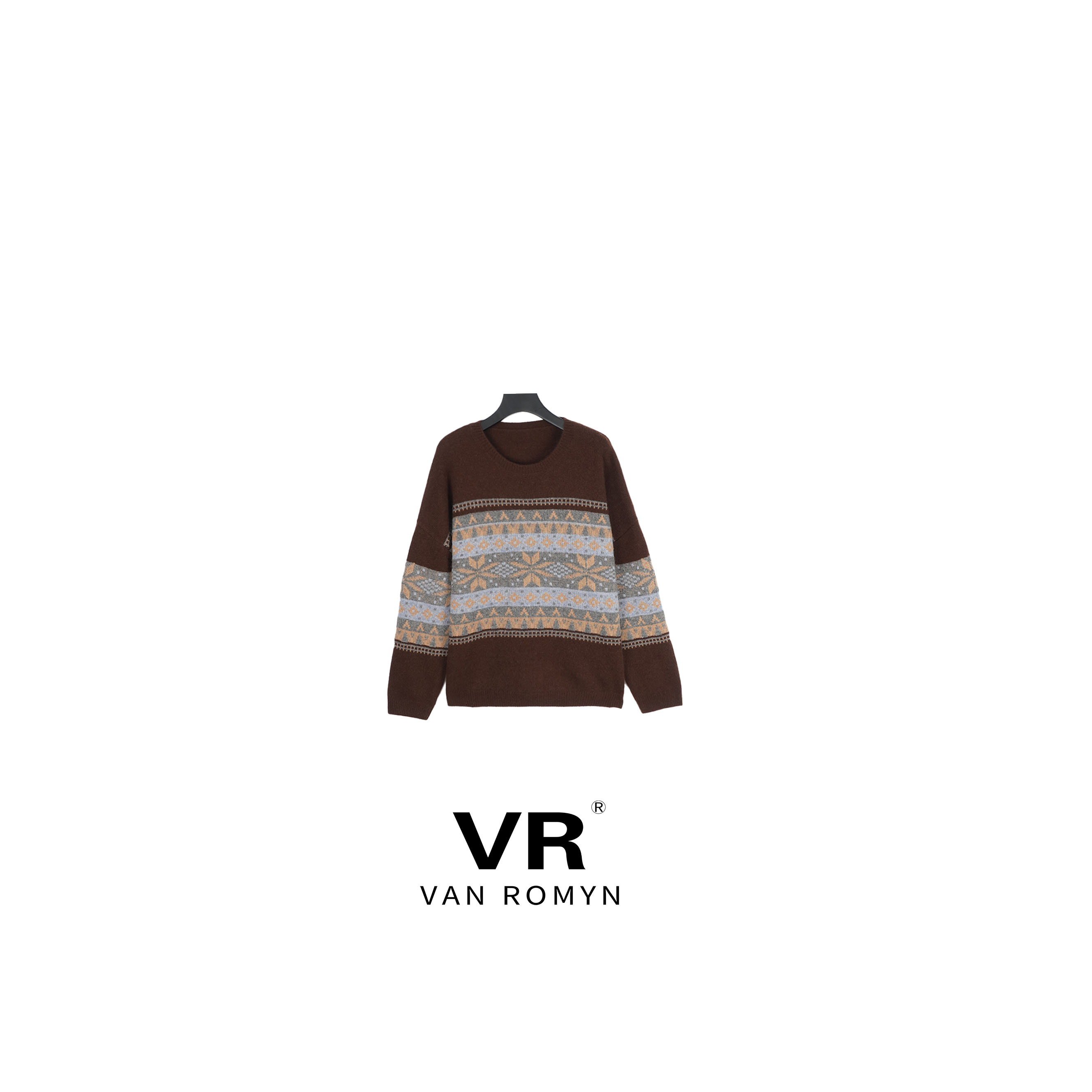 【VR莉娜】511144/新款冬季山羊绒+桑蚕丝+绵羊毛费尔岛提花毛衣