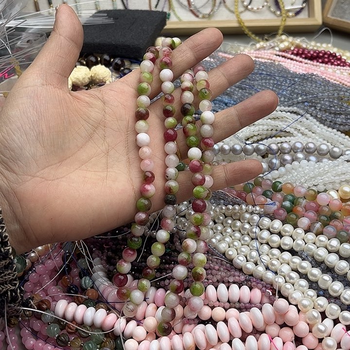玛瑙/玉髓珠宝半成品未镶嵌2条8mm西瓜碧玺