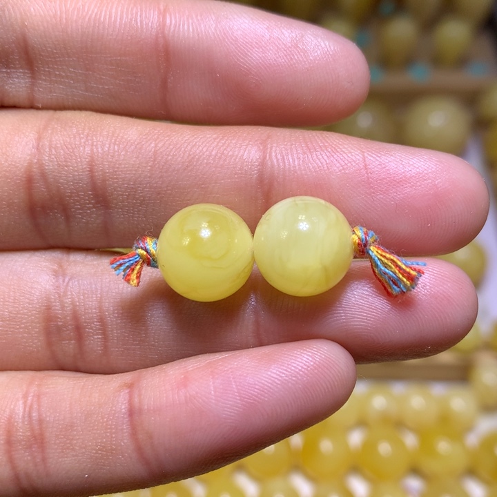 蜜蜡裸石未镶嵌天然俄料黄白花蜜蜡圆珠11.2