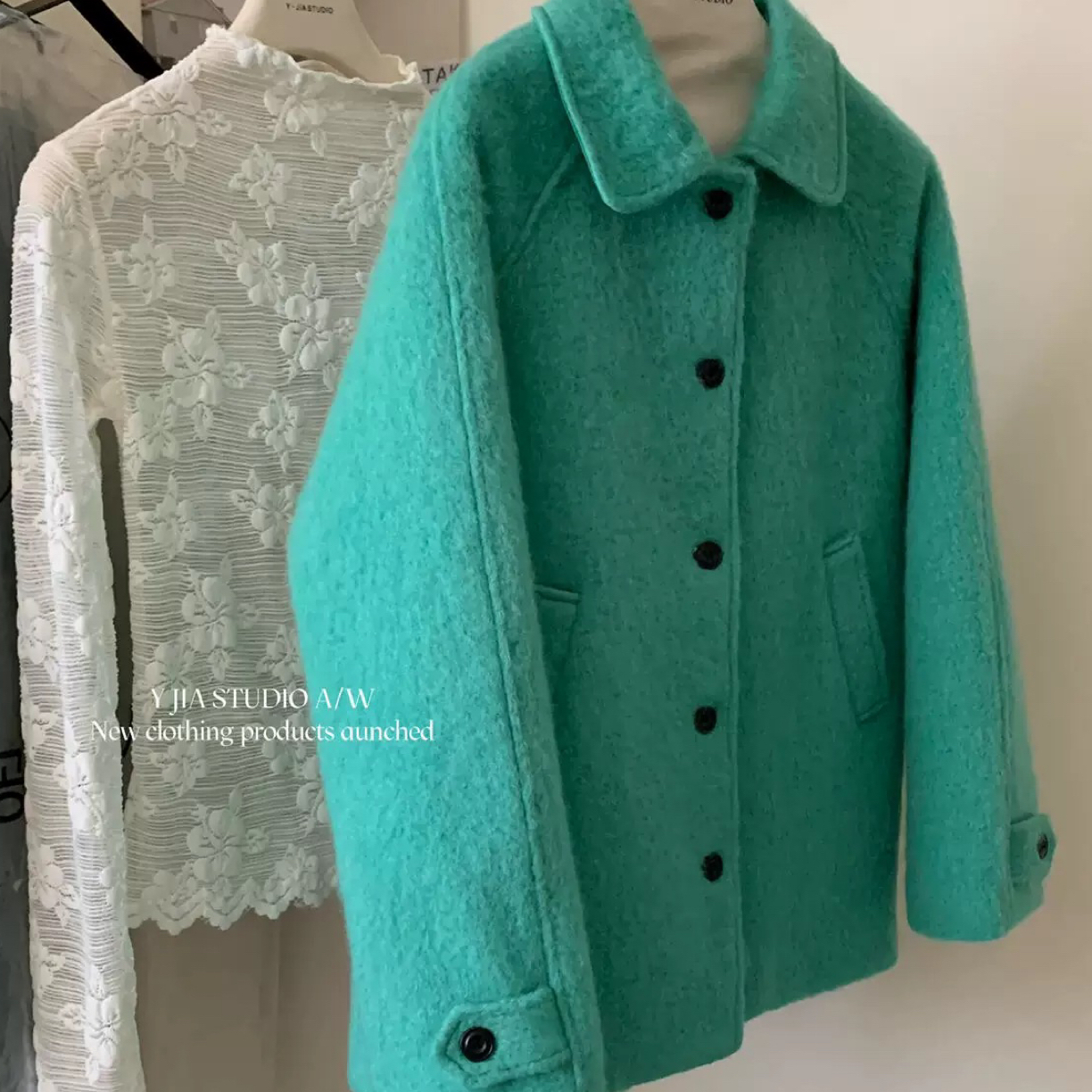 毛呢大衣外套）温柔气质韩系中长款宽松毛呢外套秋冬