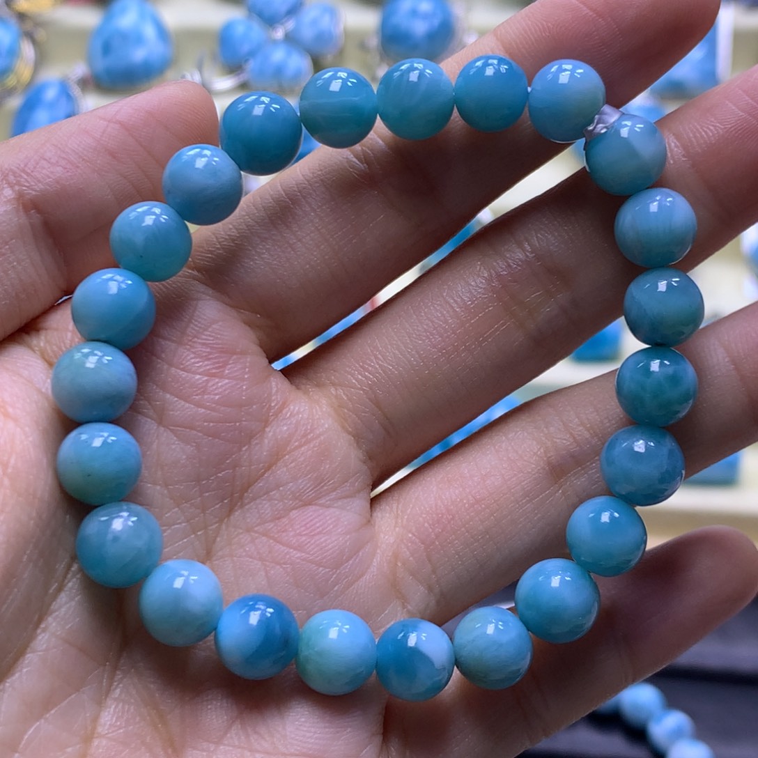 针钠钙石（海纹石）未镶嵌手串8+手串色差略异