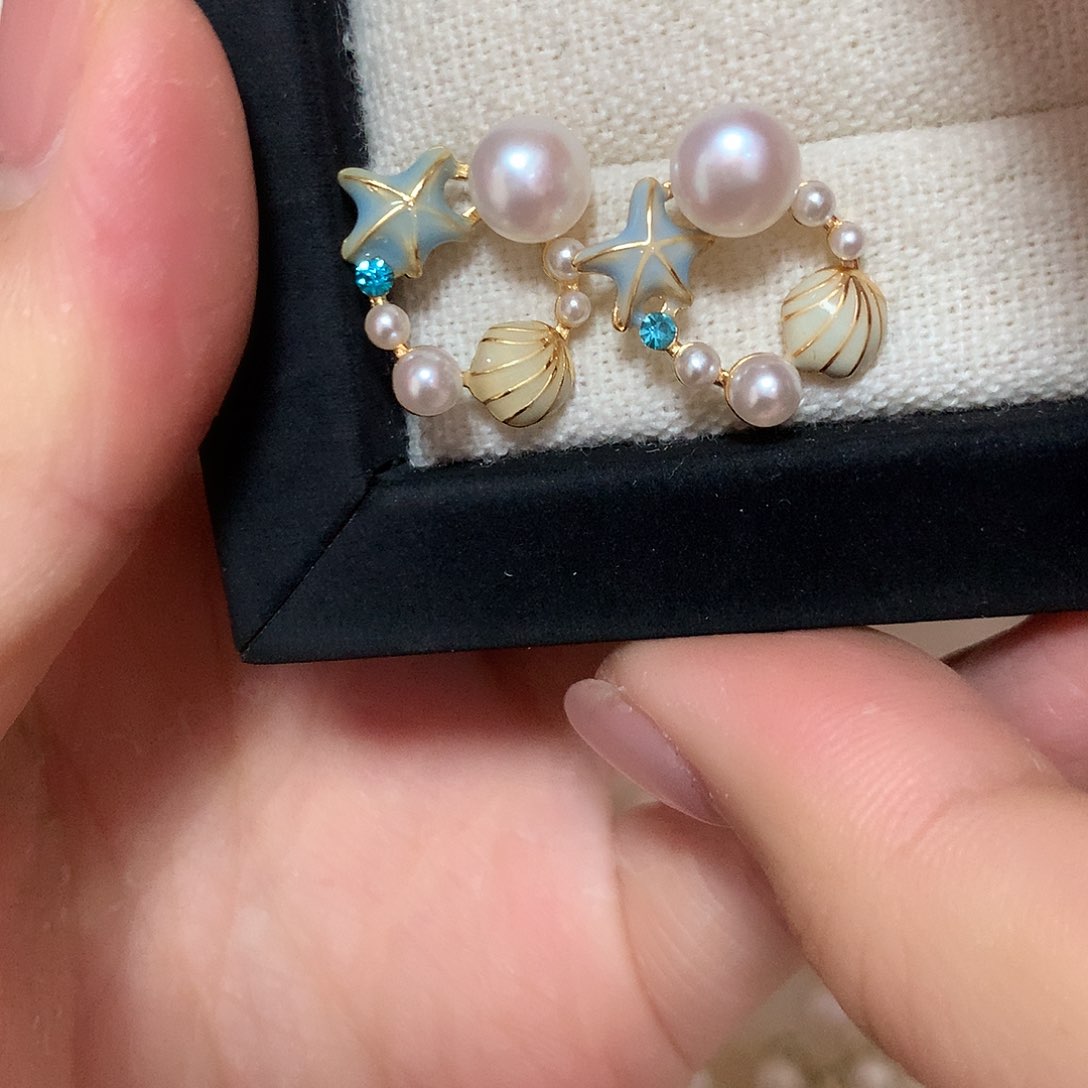 淡水珍珠耳饰合金彩