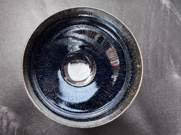 柴烧窑宝黑底银毫束口建盏功夫茶具主人杯