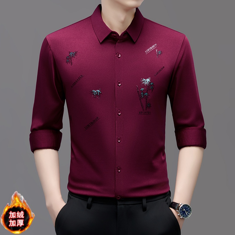 加绒打底秋冬衬衫中年保暖男男士冬季加绒休闲时尚加厚衬衣