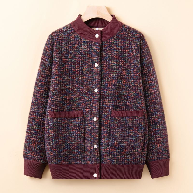 奶奶秋冬加绒外套中老年人针织衫女妈妈冬装毛衣加厚老人衣服保暖