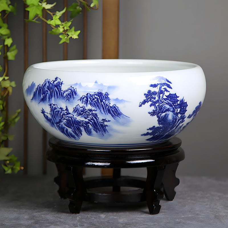 景德镇桌面荷花缸造景庭院家用吸水石金鱼缸古法观背缸乌龟缸水培