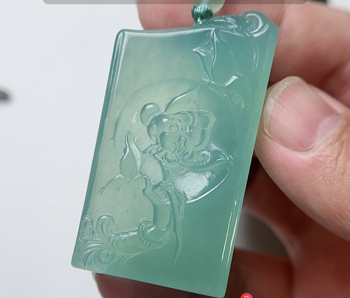 岫玉天青冻花开见佛原创设计手工雕刻孤品收藏