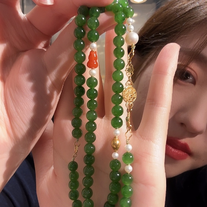 和田玉（碧玉）18K金镶嵌颈饰