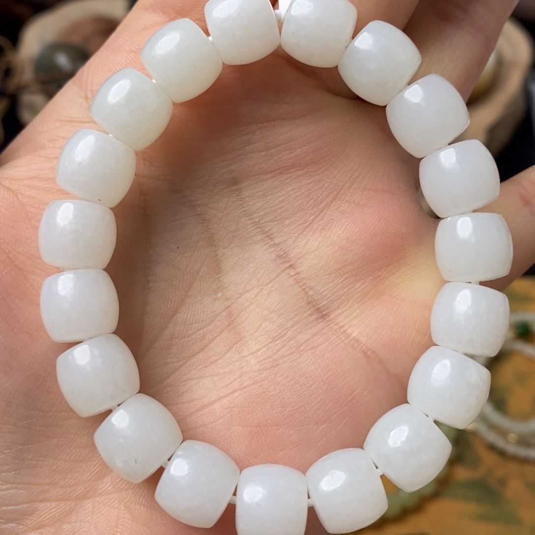 和田玉白玉直切手串卡11mm未镶嵌