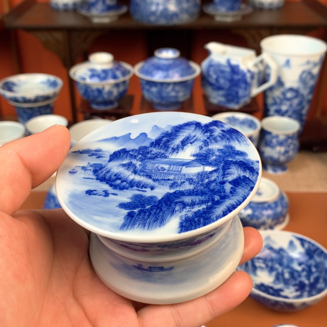 山水盖制手工手绘