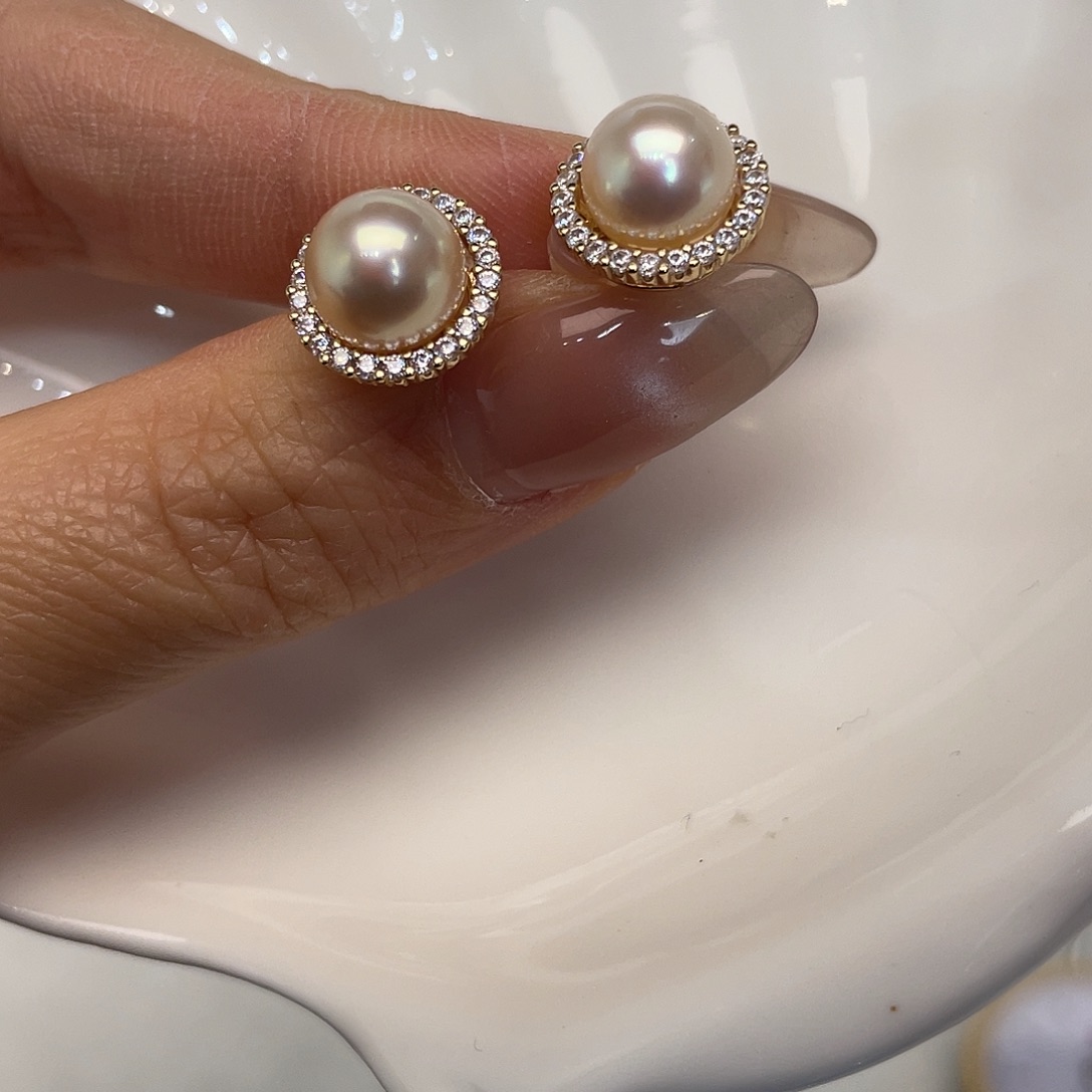 银S925镶嵌海水珍珠耳饰