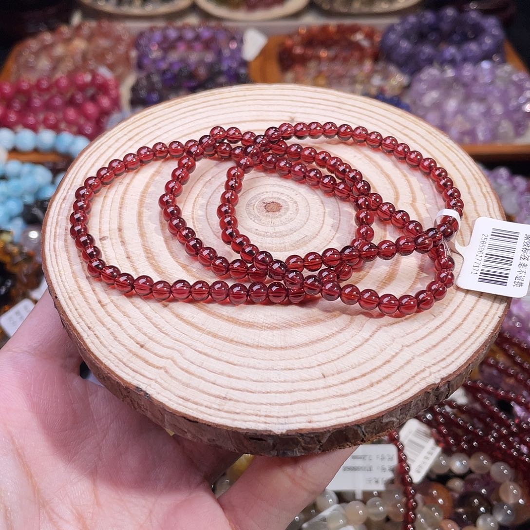 手链石榴石未镶嵌香槟粉石榴石多圈4.6