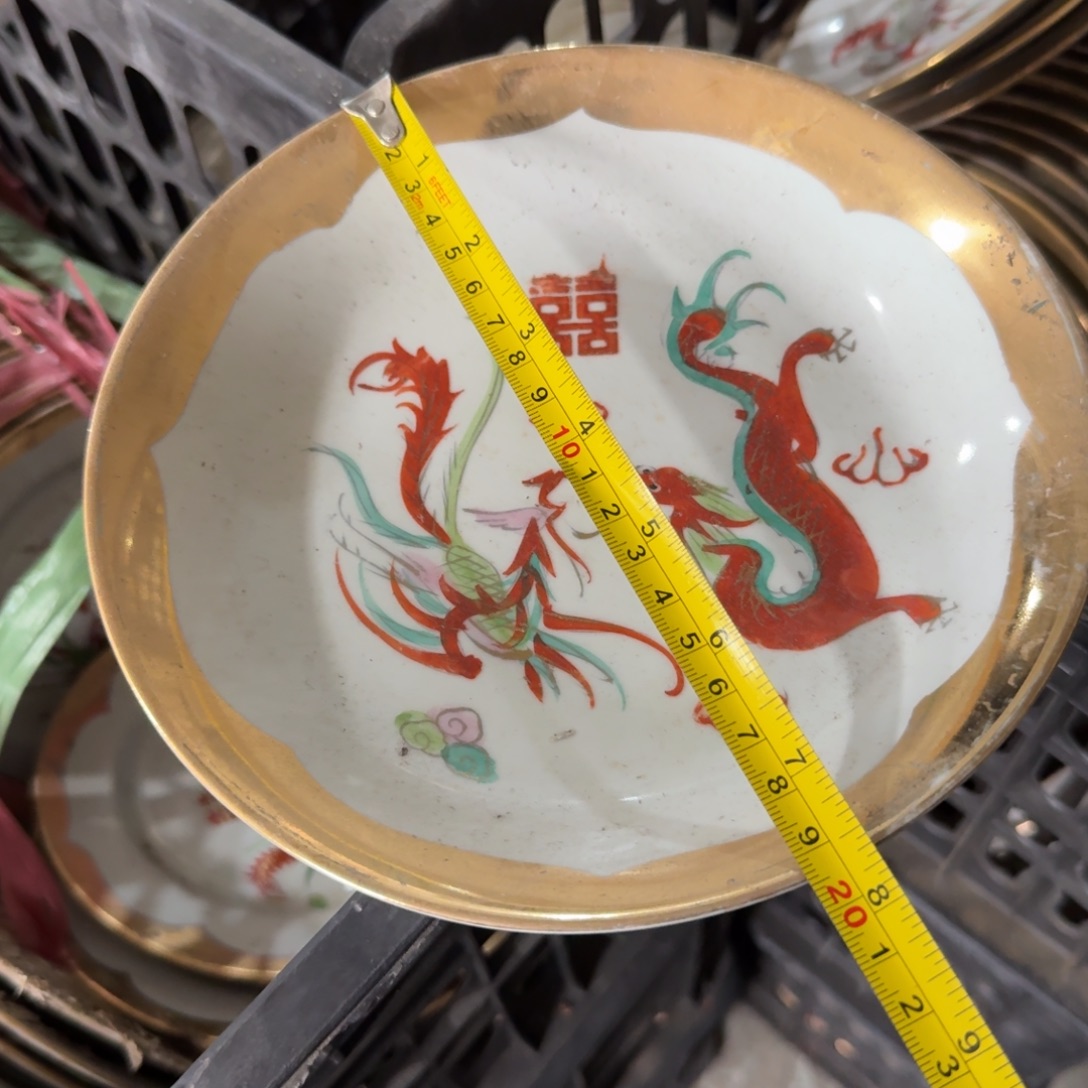 其他陶20厘米手绘龙凤窝盘