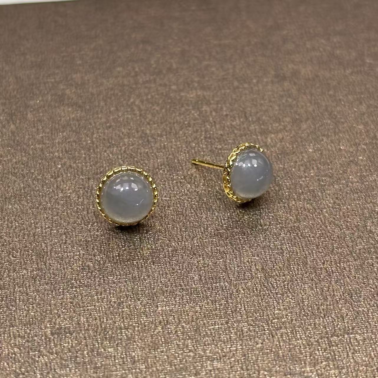 天然正品和田玉烟紫耳钉精美时尚百搭小众多色多样性发一对