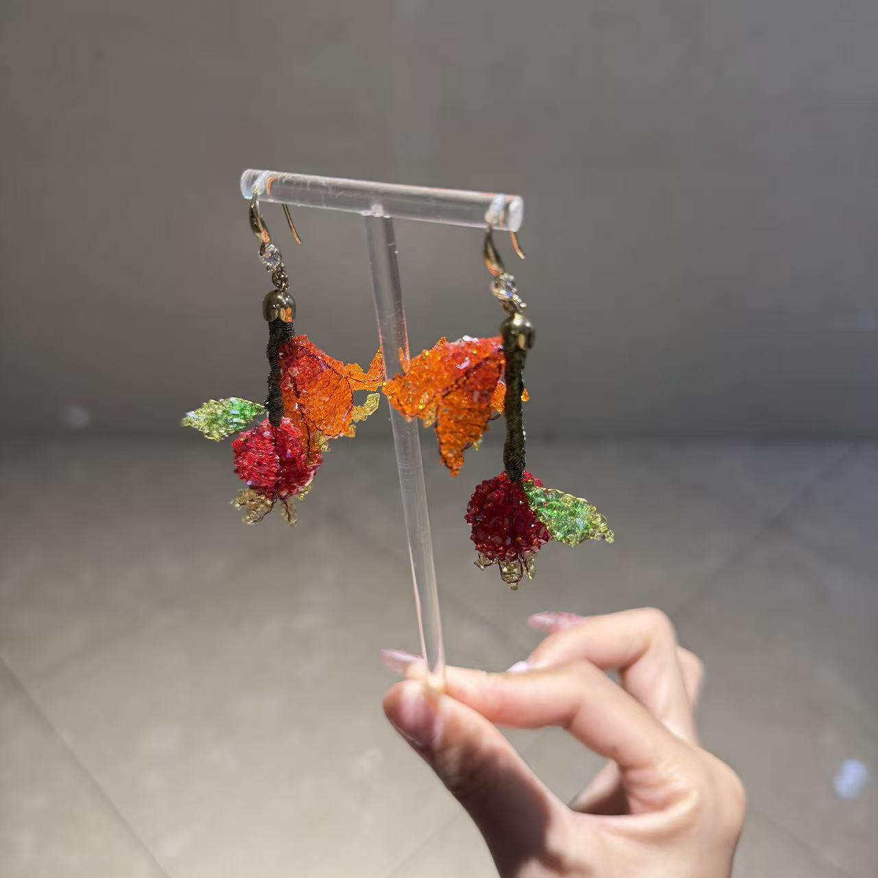 非金属合成锆石耳饰 【莫奈海之星】石榴流苏耳环设计气质优雅款