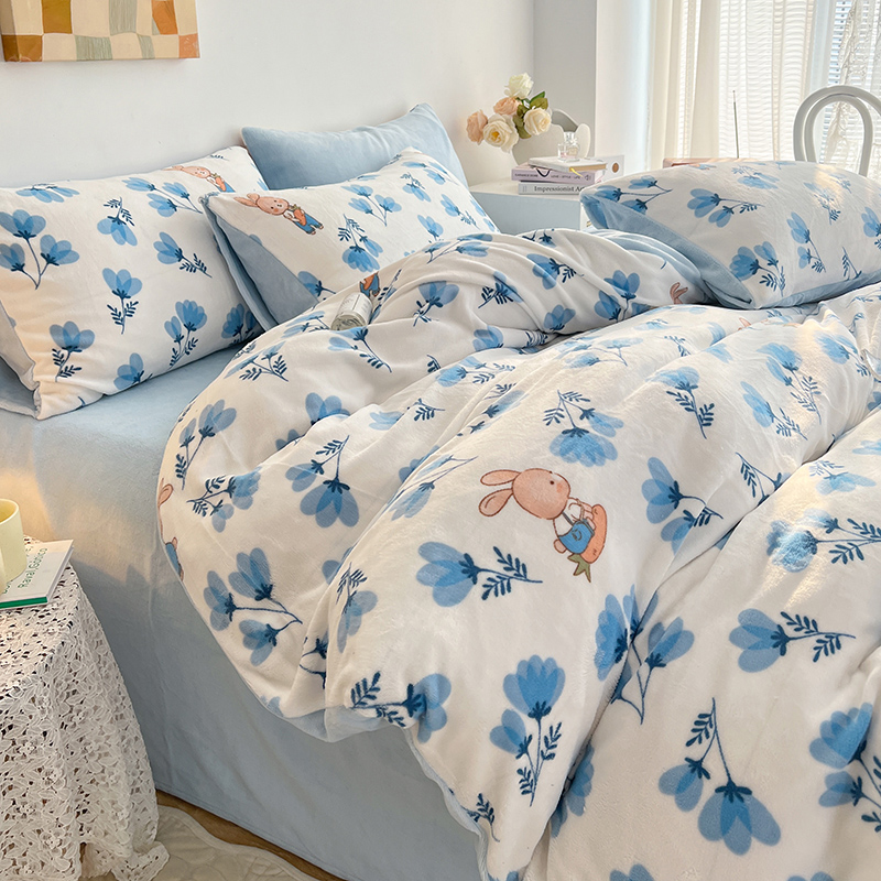 冬季毛绒四件套加厚保暖被套四件套牛奶绒清新碎花卡通4件套加绒2