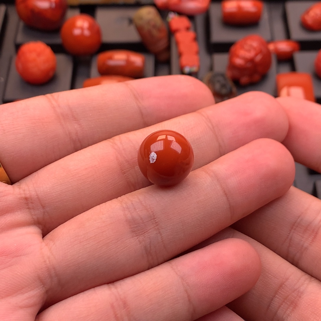 南红玛瑙未镶嵌川料原矿满肉圆珠单珠14.3mm