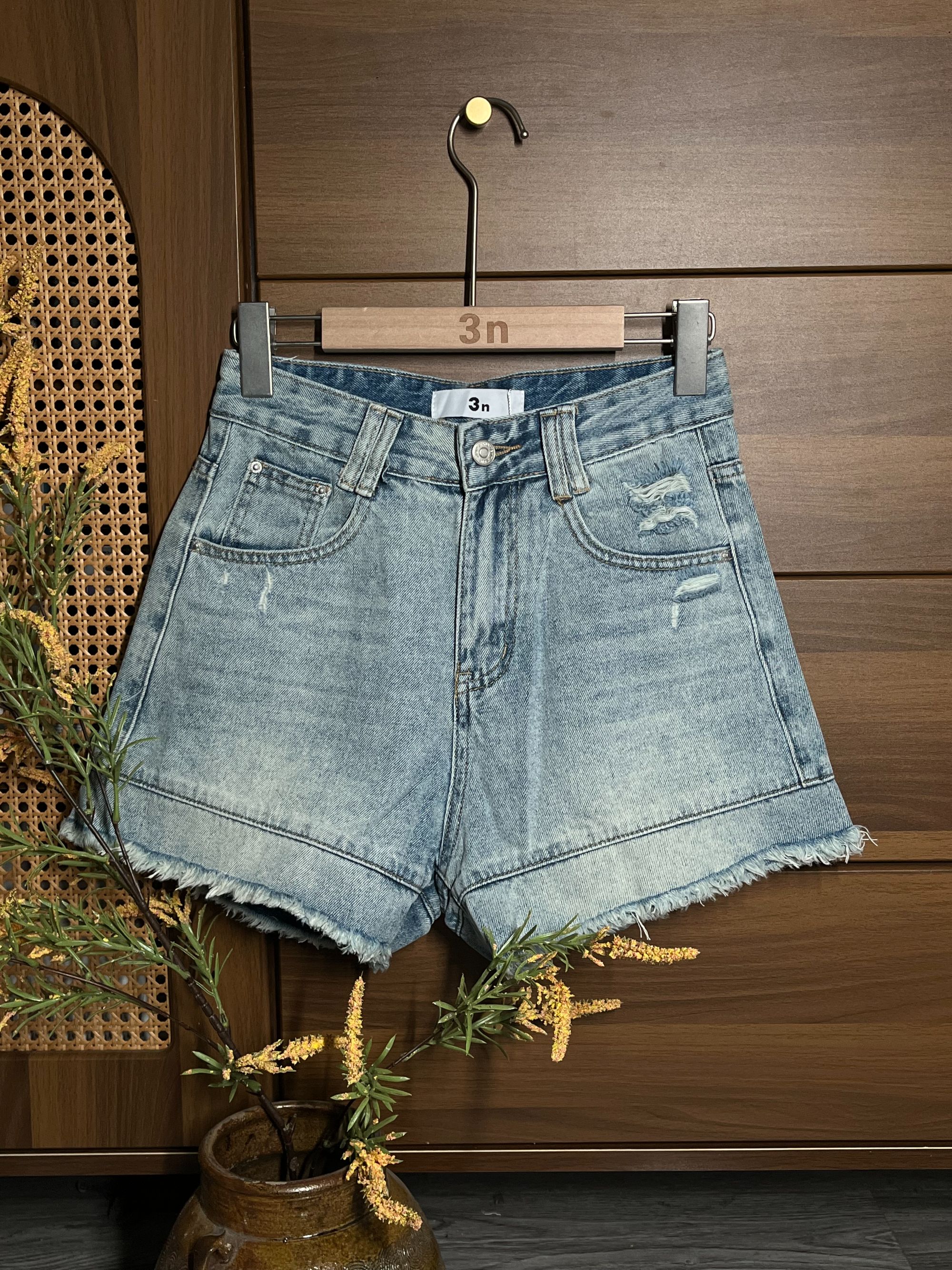 美式复古风毛边宽松短裤韩版直筒裤裤子女装时尚百搭歌蒂尔女装