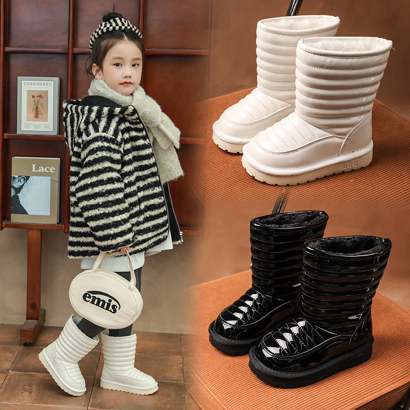 女童2025新款厚底雪地靴冬季加绒保暖防滑防水中筒棉鞋软底棉靴冬