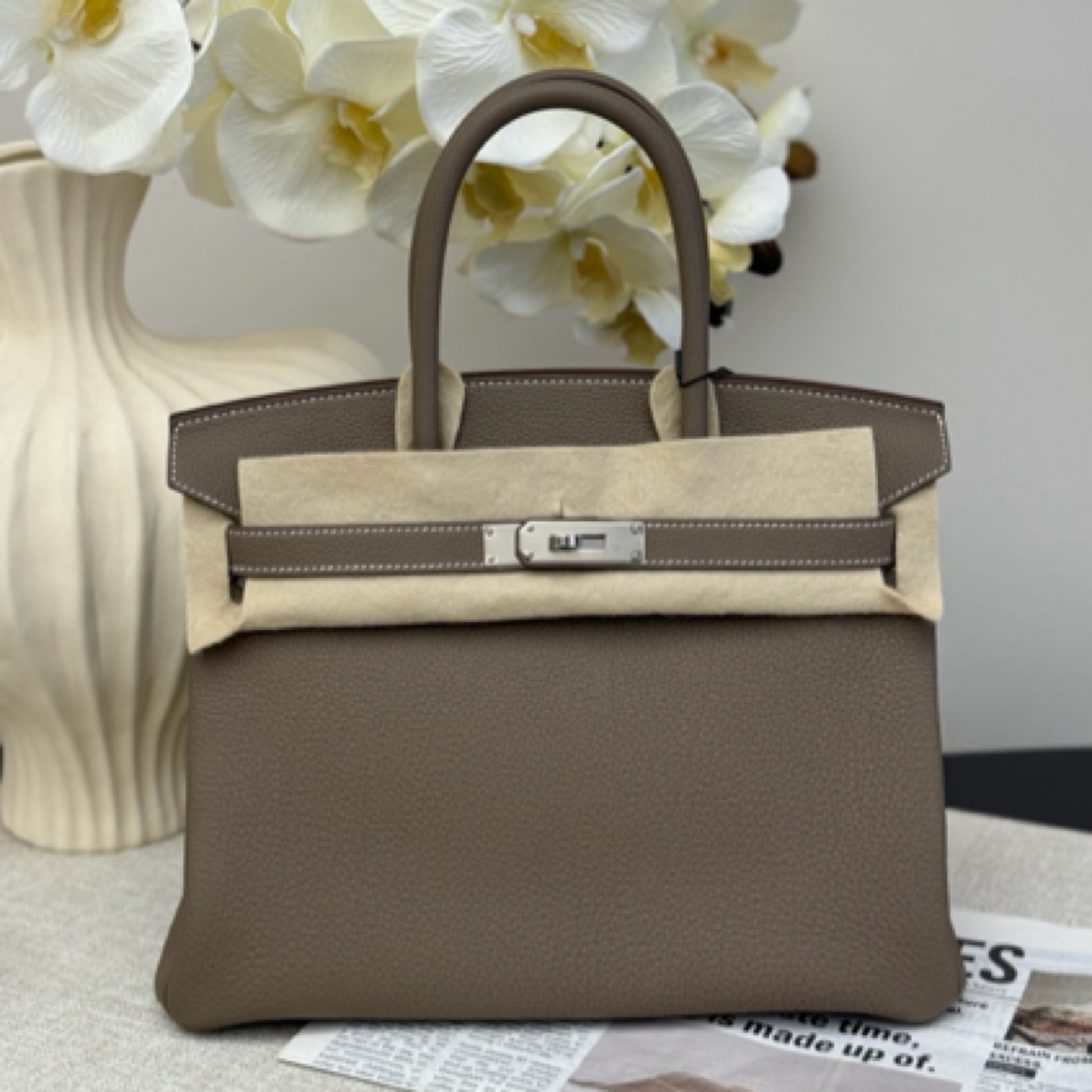 未使用 Hermes/爱马仕 Birkin30 大象灰银扣 W刻