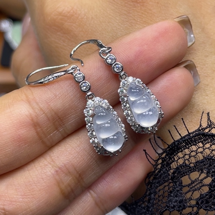 银S925镶嵌翡翠耳饰耳饰