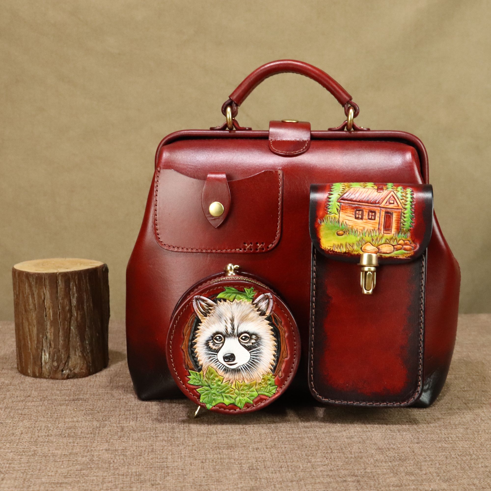 头层植鞣托斯卡纳牛皮真皮女士双肩相机包包