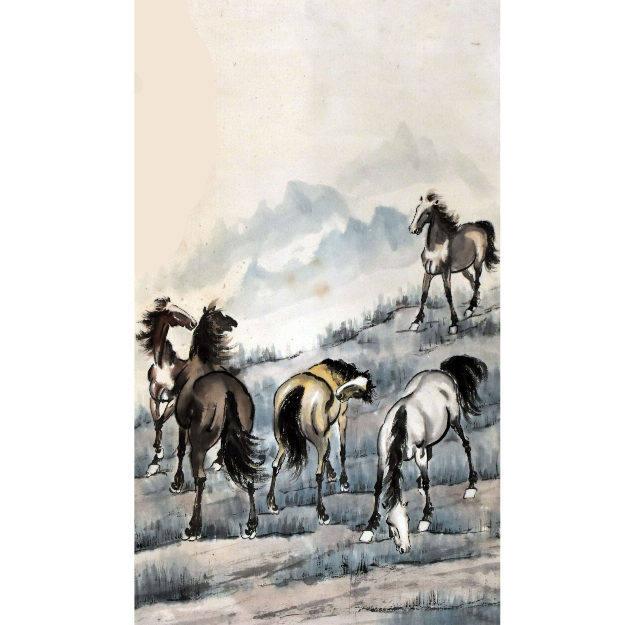 HM4557 群马图 100×57cm 纸本立轴 5.1平尺