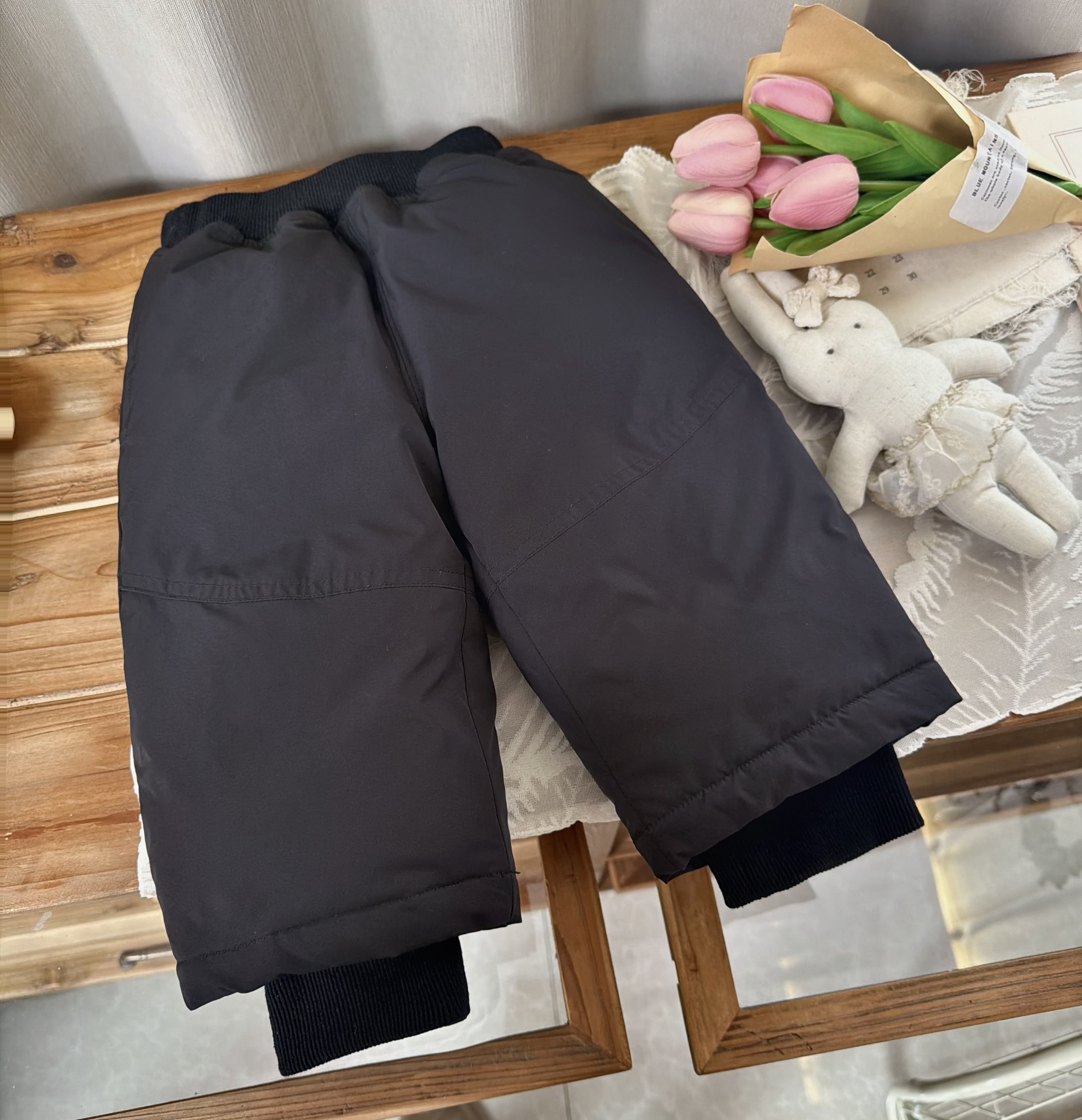 XLMS 男童女童冬款90绒白鸭绒加厚保暖黑色羽绒裤靴裤8003