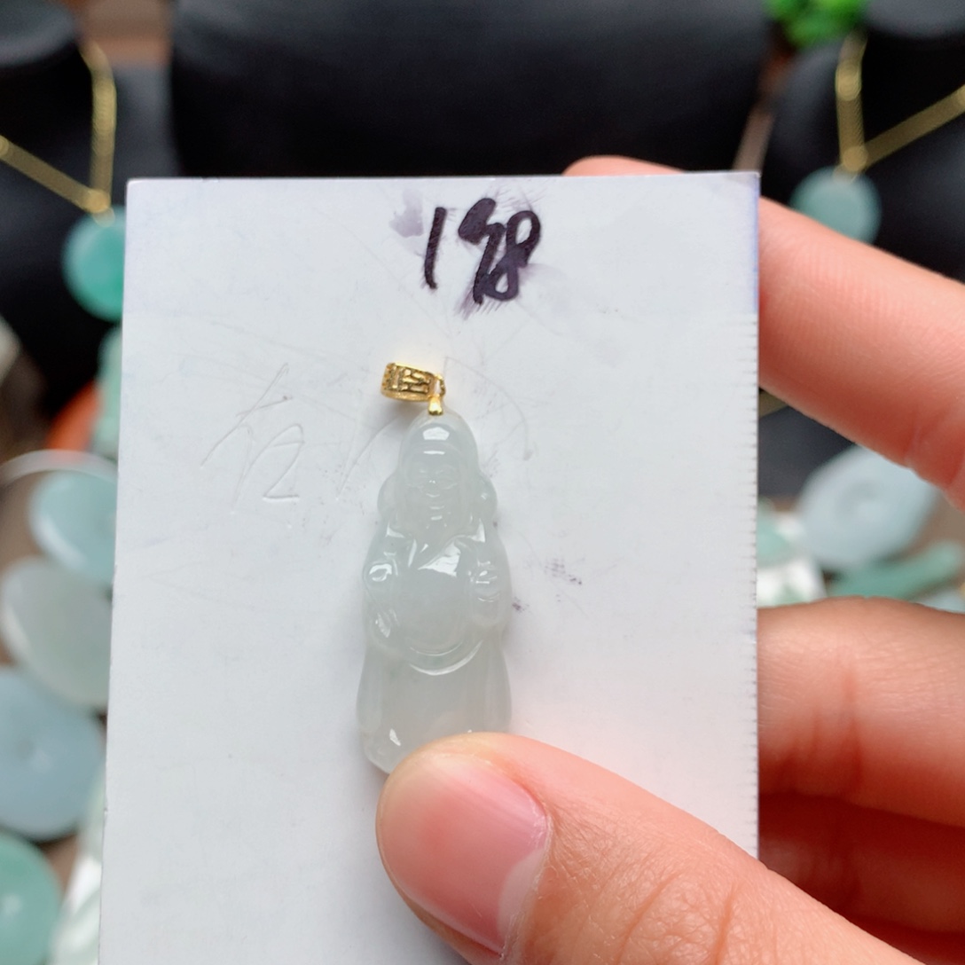 翡翠颈饰银S925镀金镶嵌吊坠