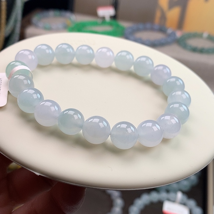 翡翠未镶嵌手链冰润马卡龙，种老品质高