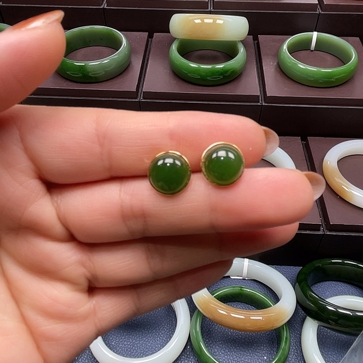 花***花和田玉银S925镶嵌耳饰