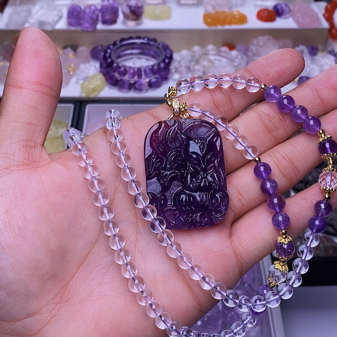 水晶颈饰未镶嵌紫水晶修仙狐吊坠 送链子