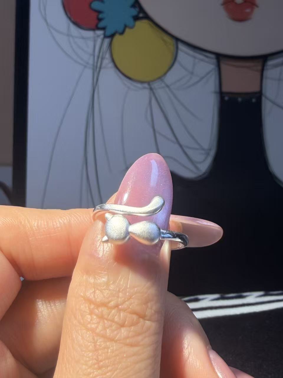 足银戒指 高颜值小猫咪纯银戒指设计款小众精致简约送女友礼物