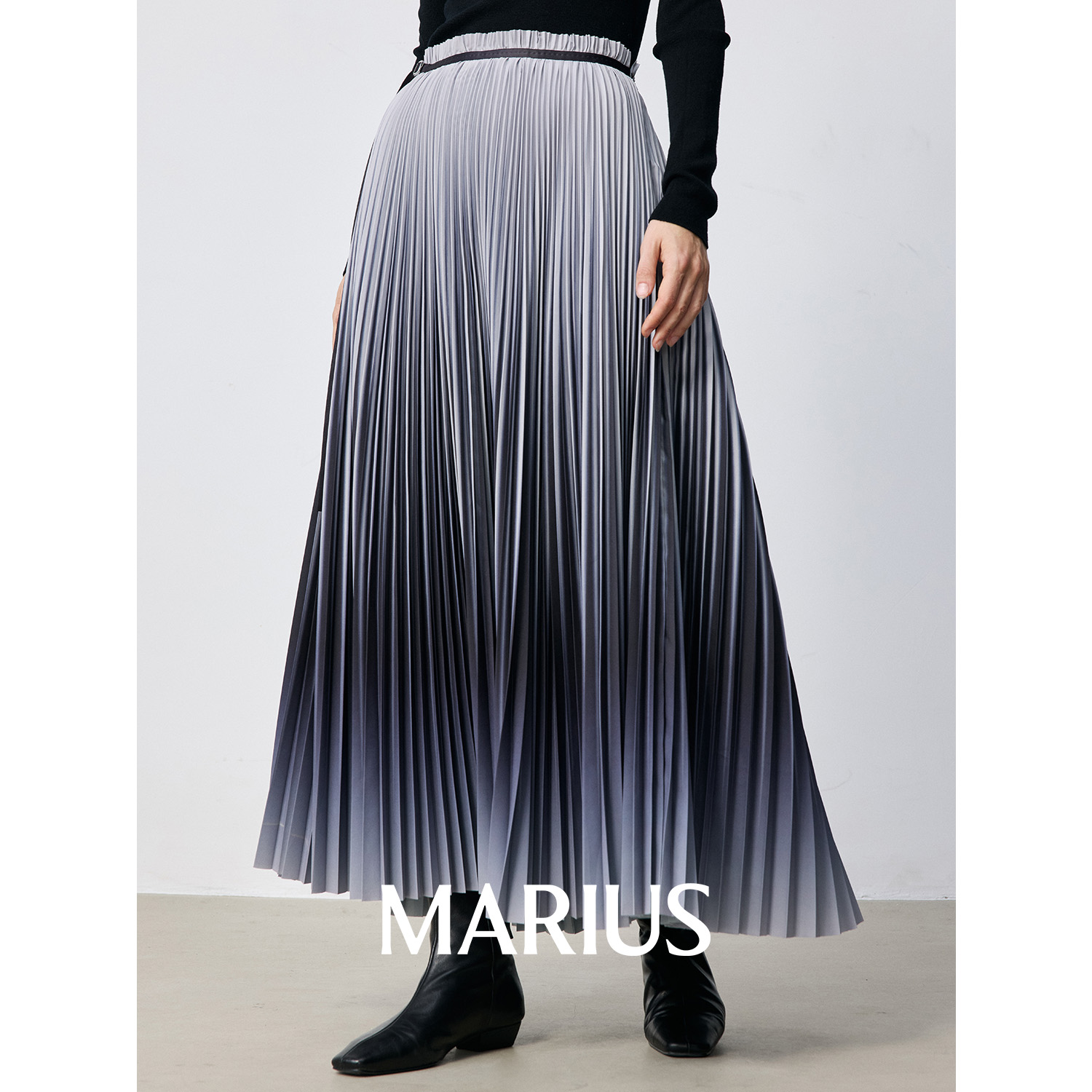 MARIUS"流光裙"立体褶裥工艺渐变印花光泽感精致温柔A摆半身裙