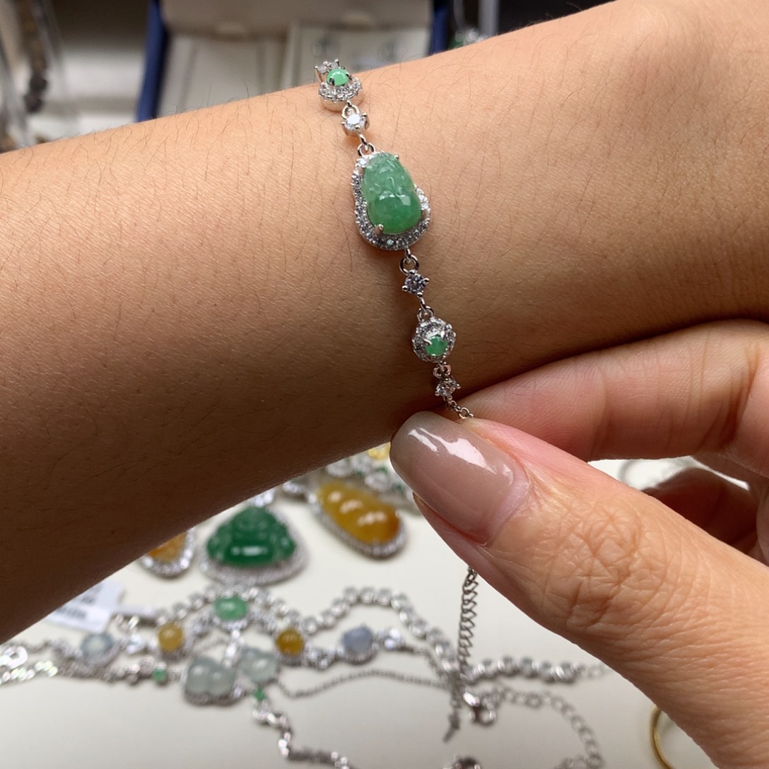 翡翠银S925镶嵌颈饰手链