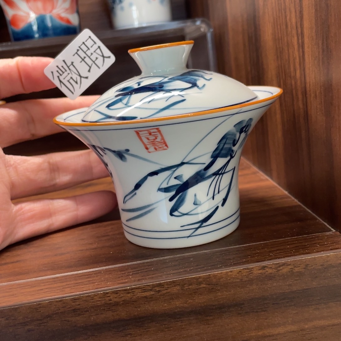 釉下手绘茶具微瑕