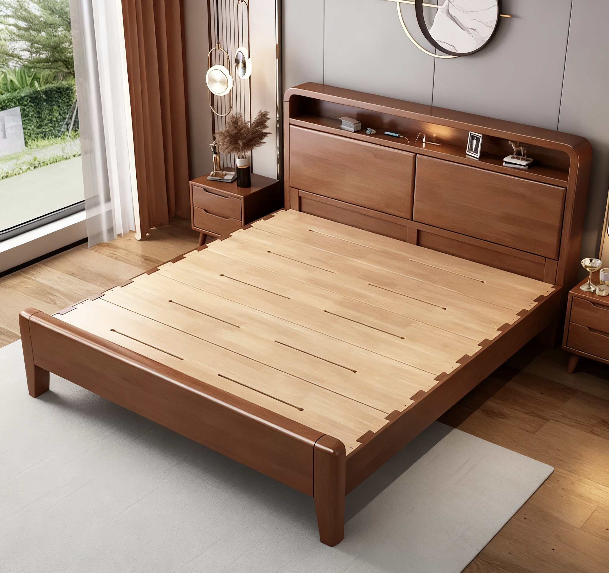 北欧风实木床储物婚床家用大床实木床简约主卧双人床次卧1.5米床