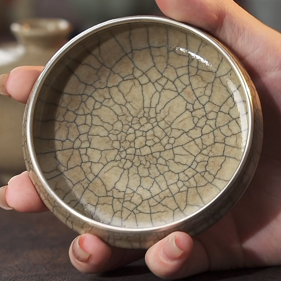 丹山片羽哥窑杯家用陶瓷茶杯主人杯-大盈（包银口）