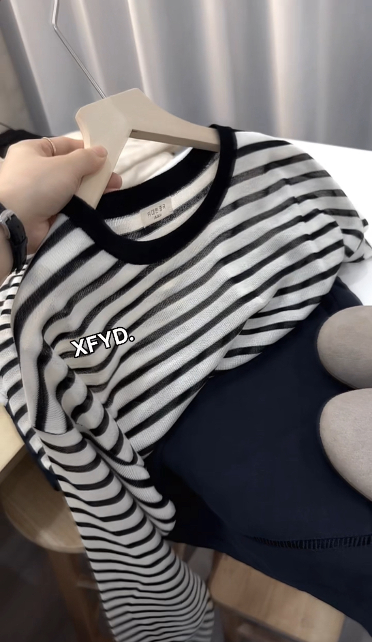 小朵家 ins穿搭#韩系原单超薄条纹长袖上衣