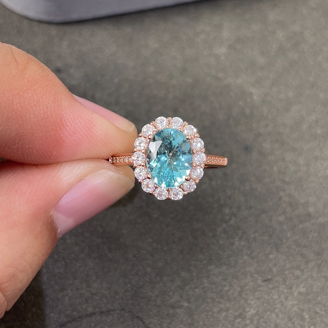 磷灰石戒指银S925镀金镶嵌