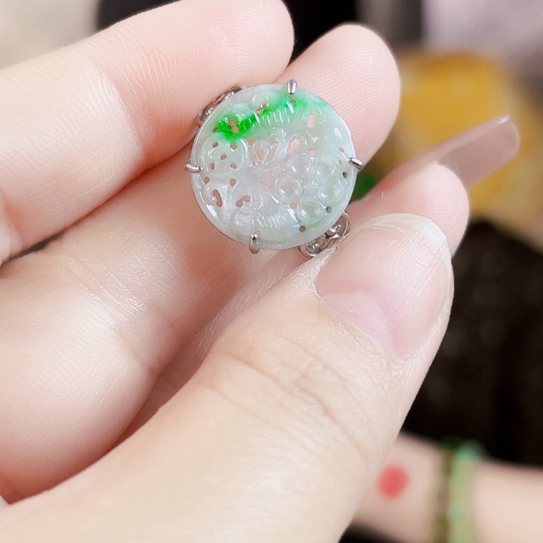 翡翠银S925镶嵌颈饰戒指