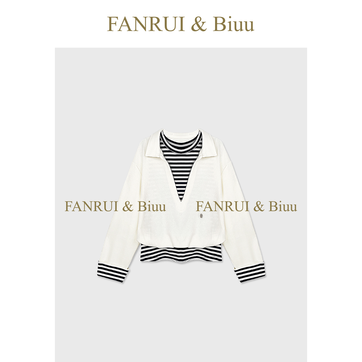 FANRUI/泛芮「贝贝biuu」莱赛尔上衣气质翻领百搭卫衣假两件B18158